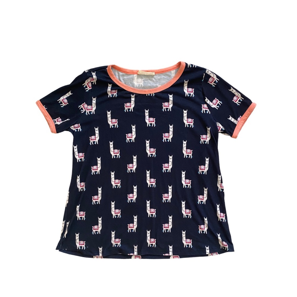 LModCloth Peach Love Alpaca Llama vintage 90s y2k style ringer novelty te…